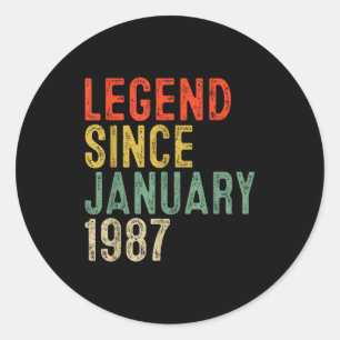 Legend Since January 1987 &# th Birthday &#  Yea Classic Round Sticker
