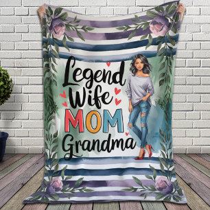 Legend Wife Mum Grandma Floral Watercolor Grandma Fleece Blanket