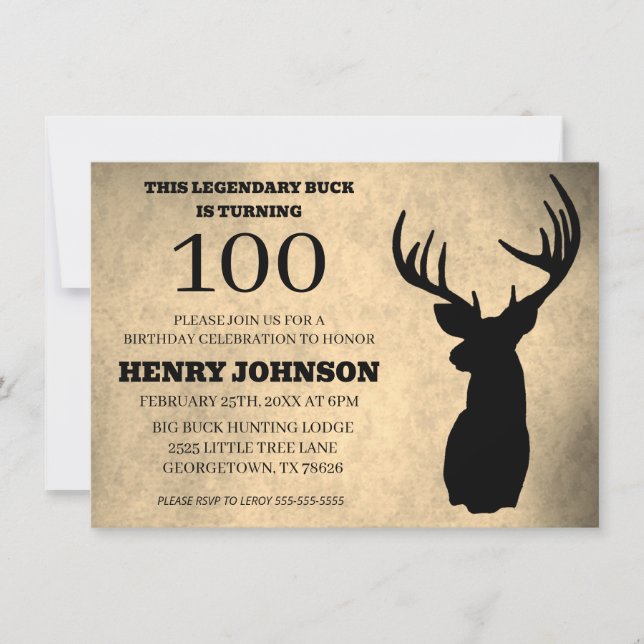 Legendary Buck 100th Birthday Hunting  Invitation (Front)