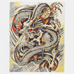 Legendary Chinese Emperor Dragon Scroll Abstract Fleece Blanket