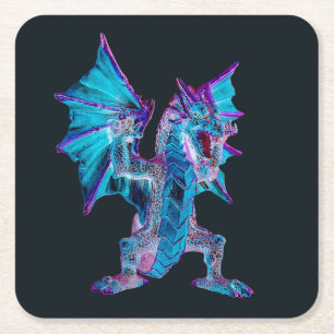 Legendary Frost Ember Beast Cosmic Fantasy Art Square Paper Coaster