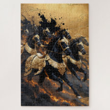Legendary Gold Armored Horses of Fire Jigsaw Puzzl