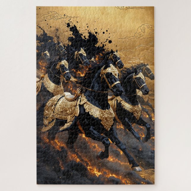 Legendary Gold Armored Horses of Fire Jigsaw Puzzl Jigsaw Puzzle (Vertical)