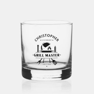 Legendary Grill Master Black Custom BBQ Logo Whiskey Glass