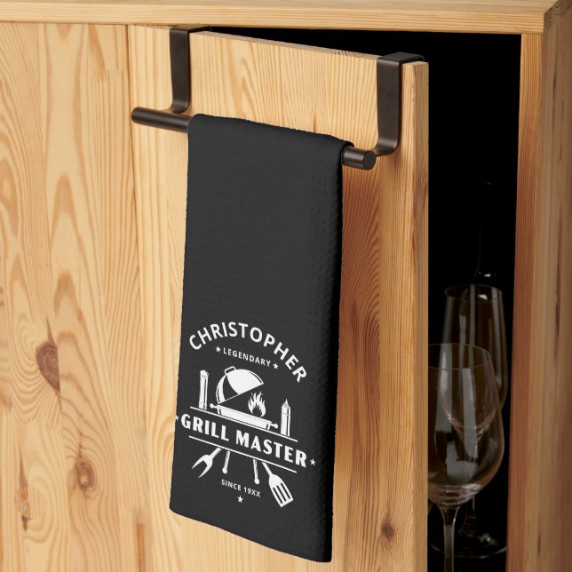 Legendary Grill Master Black & White Custom BBQ  Tea Towel (Thirds Fold)