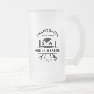 Legendary Grillmaster Black Beer  Frosted Glass Beer Mug
