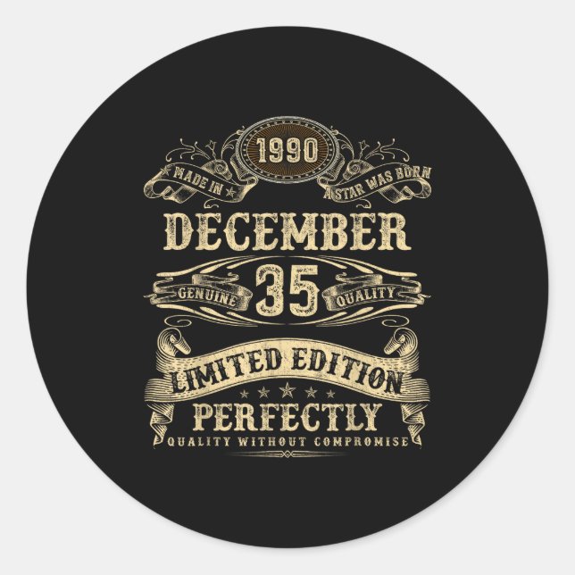 Legendary Man Born December 1990 35th Birthday  Classic Round Sticker (Front)