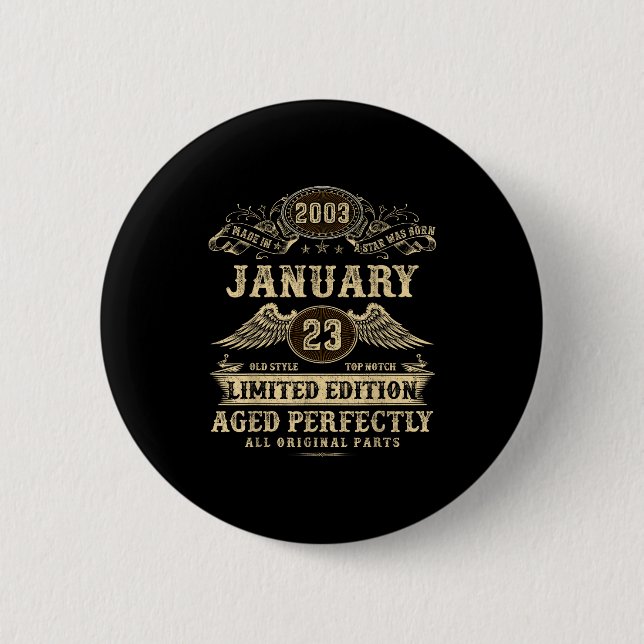 Legendary Man Born January 2003 23rd Birthday  6 Cm Round Badge (Front)
