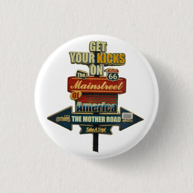 *LEGENDARY ROUTE 66 BUTTON** 3 CM ROUND BADGE (Front)