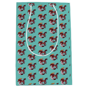 Legendary Ruby Red Dragon Teal Fantasy Design Medium Gift Bag