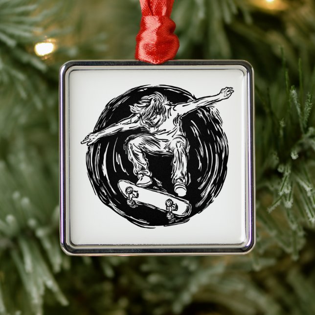 Legendary Skater Doing Mid-Air Skateboarding Metal Tree Decoration (Tree)