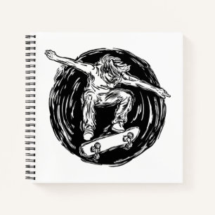 Legendary Skater Doing Mid-Air Skateboarding Notebook