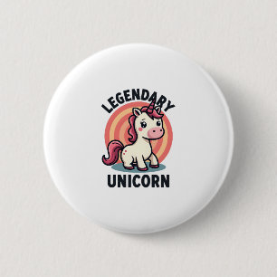 Legendary Unicorn Vintage Retro Cartoon Vector Des 6 Cm Round Badge