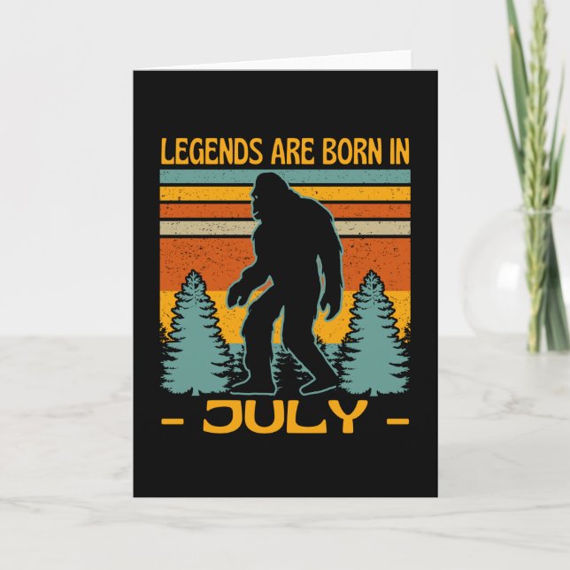 Legends Are Born In July Bigfoot Retro Card (Front)