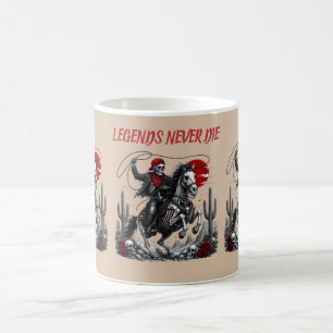 LEGENDS NEVER DIE – Skeleton Cowboy Riding Horse Coffee Mug