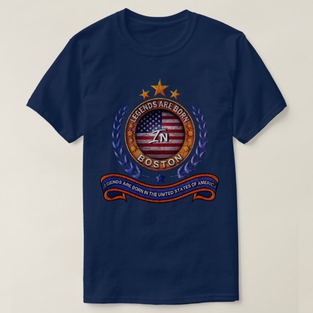 Legends of Boston Massachusetts Retro USA Flag T-Shirt (Design Front)