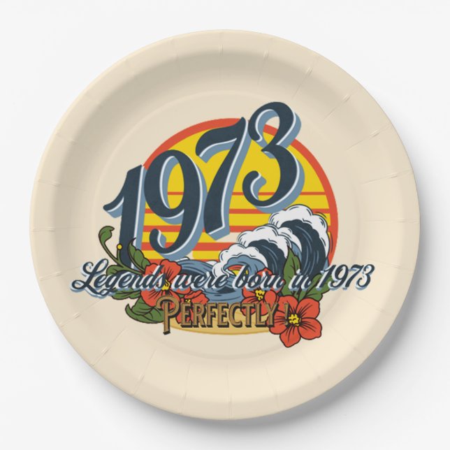 legends were born in 1973 paper plate (Front)