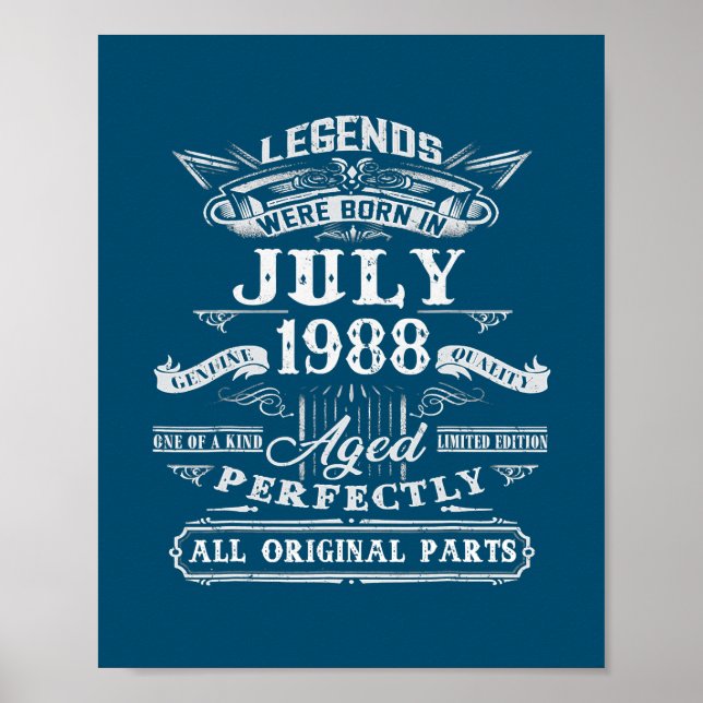 Legends Were Born In July 1988 34th Birthday 34 Poster (Front)