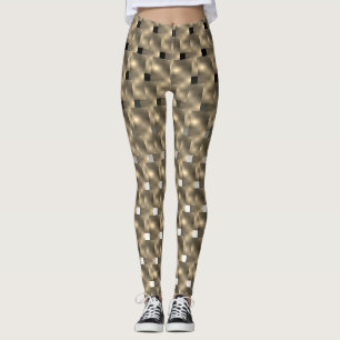 Legging brown, gold, rectangles, black, white