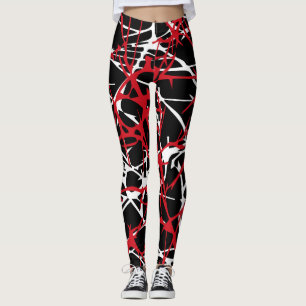 Leggings, abstract design, black, white, red leggings