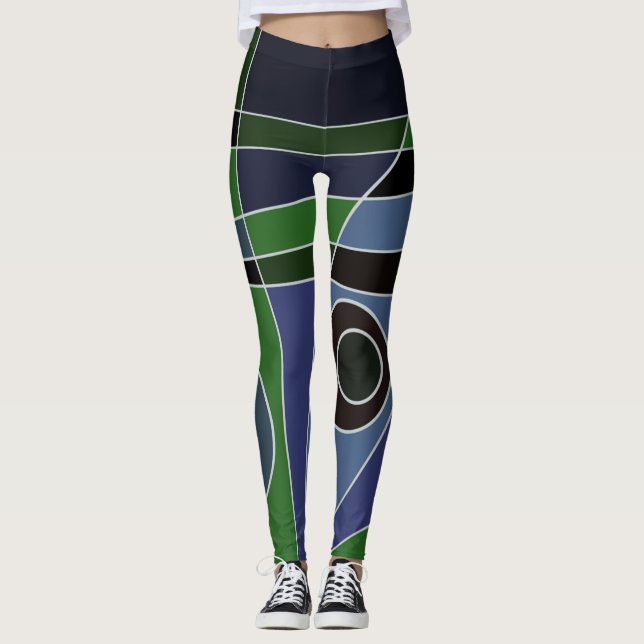 Leggings Abstract Surfing Green Blue Black (Front)