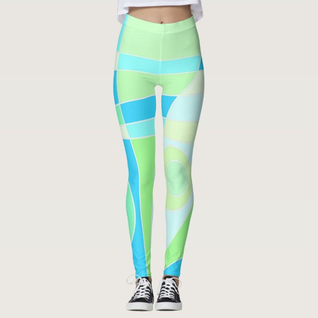 Leggings Abstract Surfing Pastel Blue Green (Front)