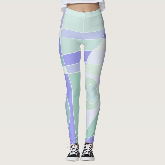 Leggings Abstract Surfing Pastel Purple Green (Front)