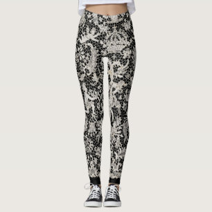 LEGGINGS ANTIQUE LACE PATTERN BLACK