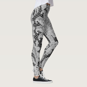 Leggings ANTIQUE LACE PATTERN BLACK AND GRAY