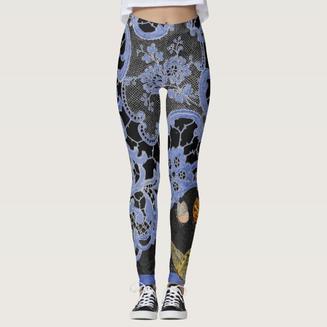 LEGGINGS ANTIQUE LACE PATTERN WITH BUTTERFLIES (Front)