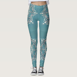 Leggings ~ Aqua and White pattern ~