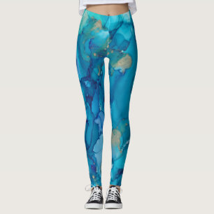 Leggings Blue/Gold Ink Design