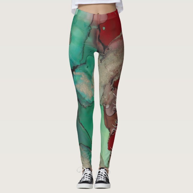 Leggings Christmas Reds & Greens Design (Front)
