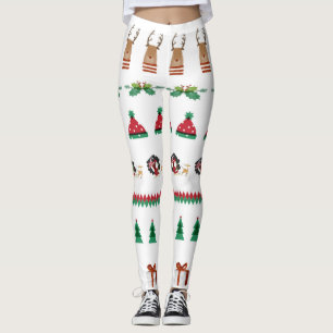 Leggings  Christmas Tree Santa Reindeer Red Green