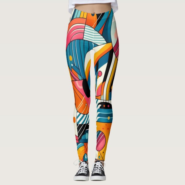 Leggings - Colourful Geometric Design, Art (Front)