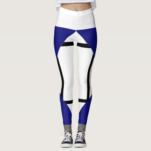 Leggings Composition I Lozenges with 4 lines Blue (Front)