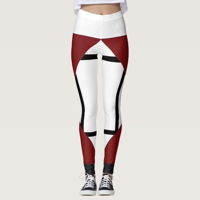 Leggings Composition I Lozenges with 4 lines Red B (Front)