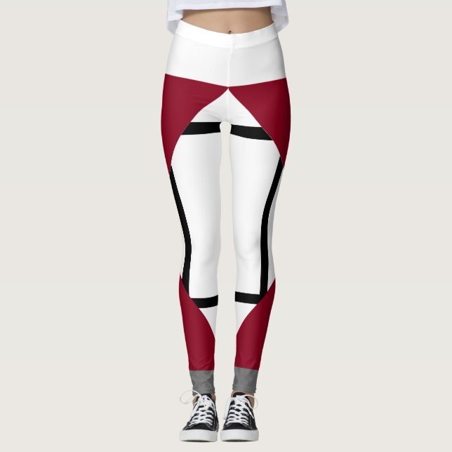 Leggings Composition I Lozenges with 4 lines Red G (Front)