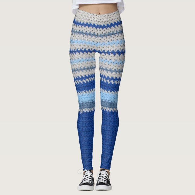 Leggings - Crochet Stripes in Blue (Front)