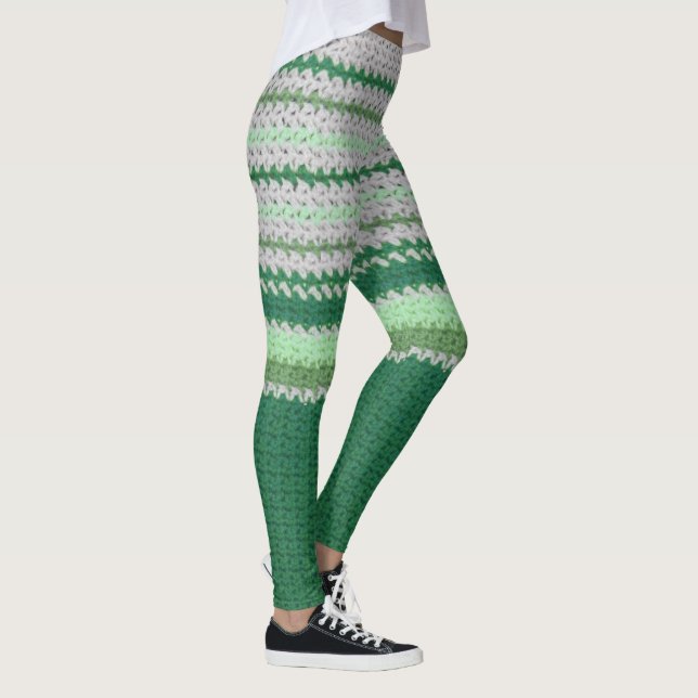 Leggings - Crochet Stripes in Green (Right)