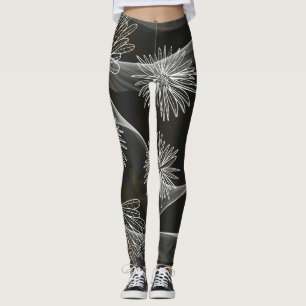Leggings Dark with Big White Flowers & Swirls