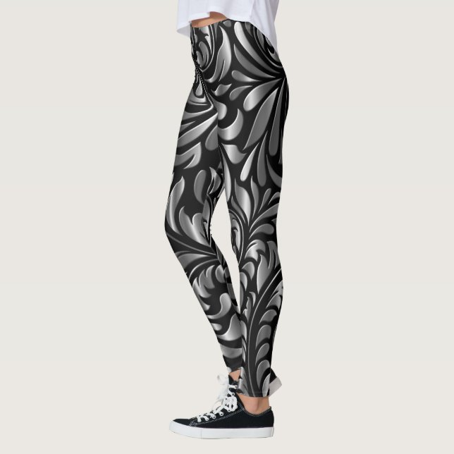 Leggings - Drama in Black and Silver (Left)
