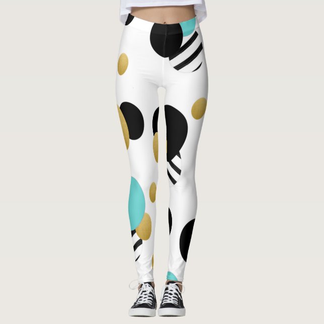 Leggings: Gold and light blue circles Leggings (Front)