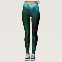 Leggings — green galaxy, stars, universe