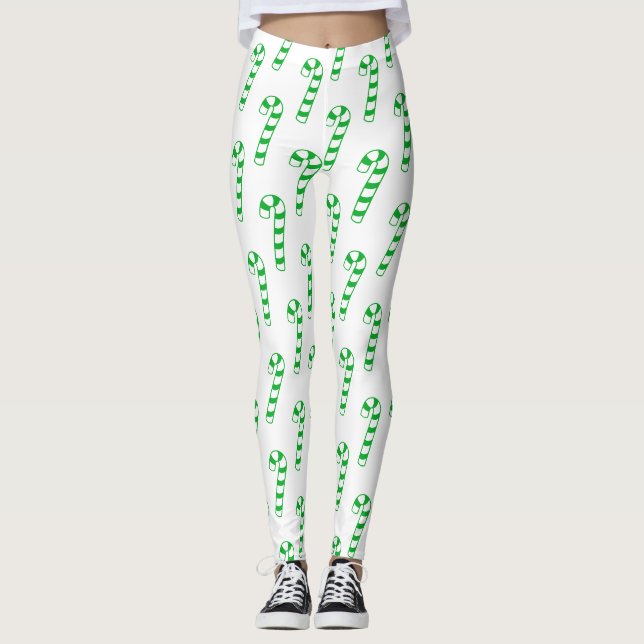 Leggings - Green Striped Candy Canes (Front)