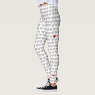 Leggings - Grey Hearts Red Heart