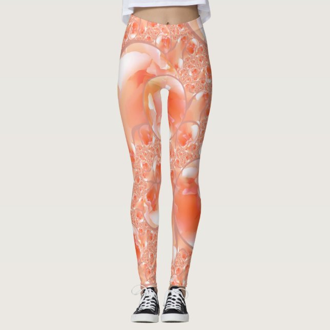 Leggings in a peach and cream floral design (Front)