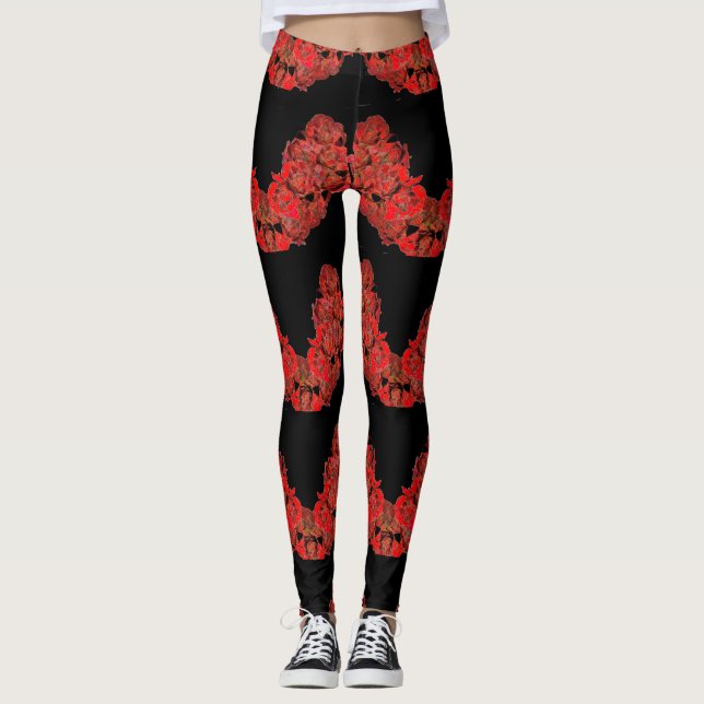 Leggings in Red and BLack Unique Roses (Front)