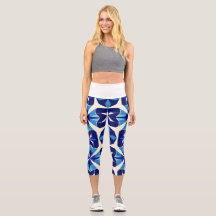 Leggings in shades of blue and navy blue.