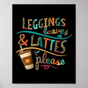 Leggings Leaves And Lattes Please Vintage Pumpkin  Poster